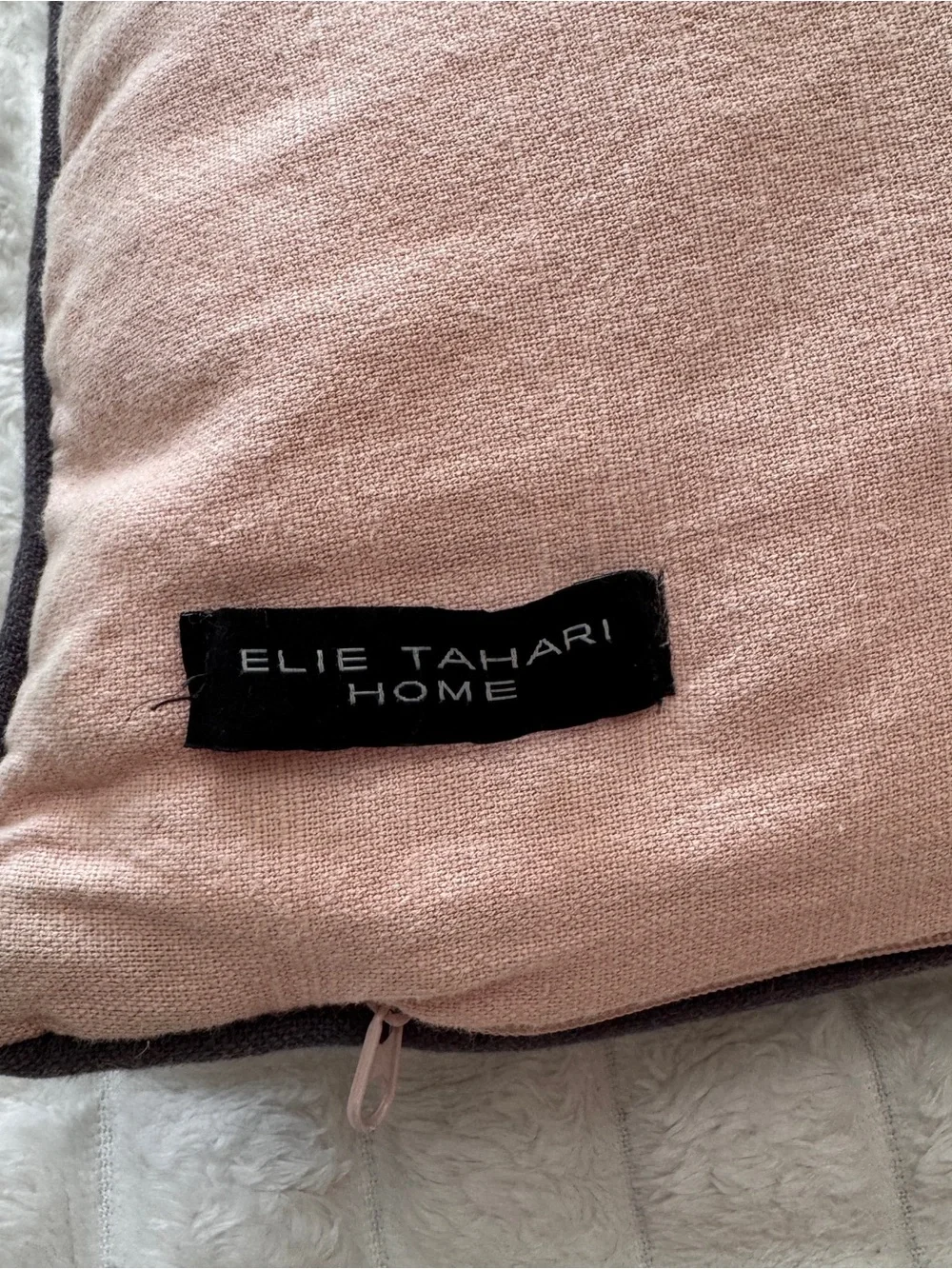 Elie Tahari Home Blush Pink Throw Pillow with Dark Trim